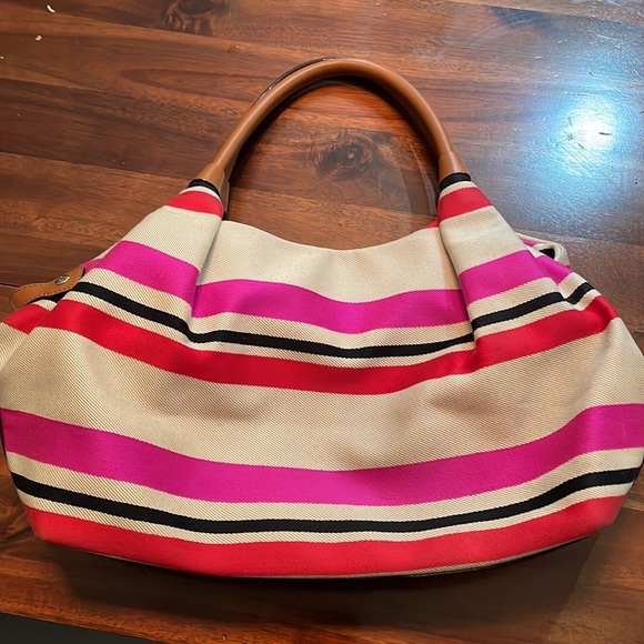 Kate Spade Oak Island Striped Tote Hobo Bag - Leather Handles & Bottom - Picture 4 of 8